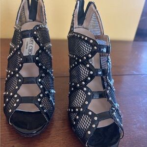 Jimmy Choo Black Mesh Studded Heels